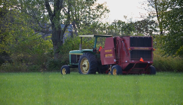 A tractor in a field.